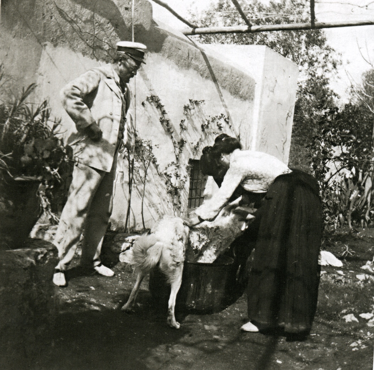 Munthe oversees the bath of the dog Jallah